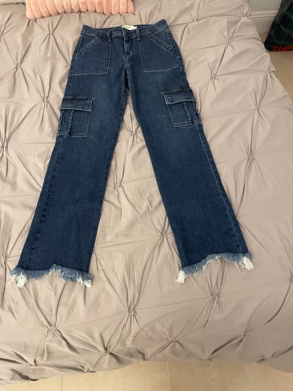 Hidden Dark Blue Cargo Jeans with Raw Hem Quinn cigarette